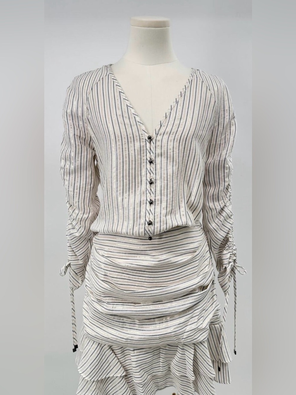 Veronica Beard White with Gold and Blue Striped Mini Dress